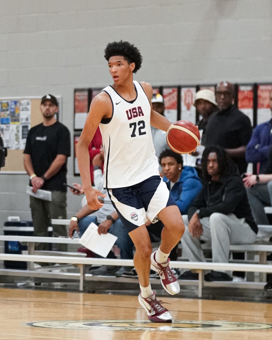 CJ Rosser participates in a USA Basketball Men's Junior National Team minicamp on April 3, 2026, in Indianapolis. Rosser, a Louisville basketball recruiting target, is the No. 1 power forward in the Class of 2027.