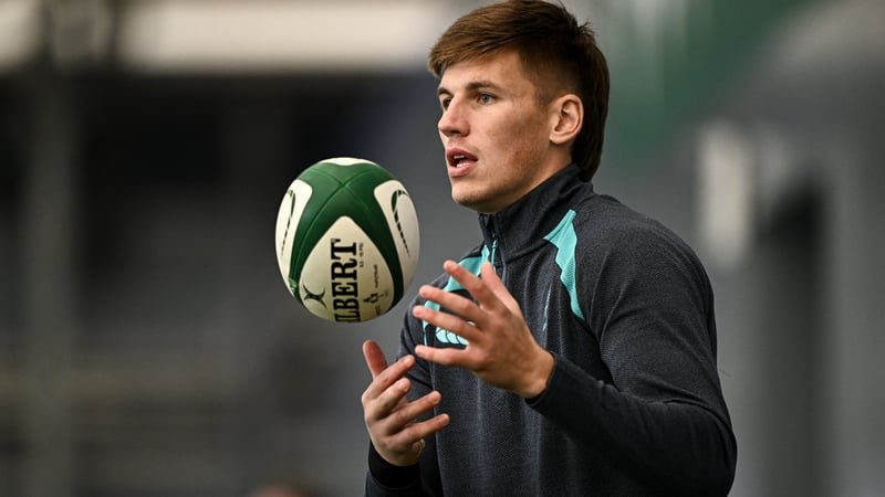 27 October 2026; Sam Prendergast in action during an Ireland Rugby squad training session at the IRFU High Performance Centre in Abbotstown, Dublin. Photo by David Fitzgerald/Sportsfile