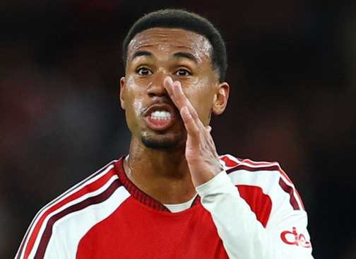 Arsenal's Gabriel Magalhaes shouts