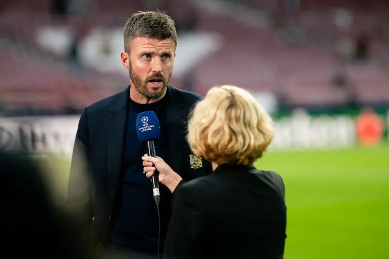 Michael Carrick, Manager of Manchester United speaks to the media