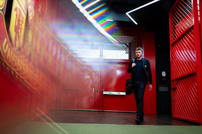 MANCHESTER, ENGLAND - APRIL 27: Interim Manager Michael Carrick of Manchester United arrives ahead of the Premier League match between Manchester United and Brentford at Old Trafford on April 27, 2026 in Manchester, England. (Photo by Ash Donelon/Manchester United via Getty Images)