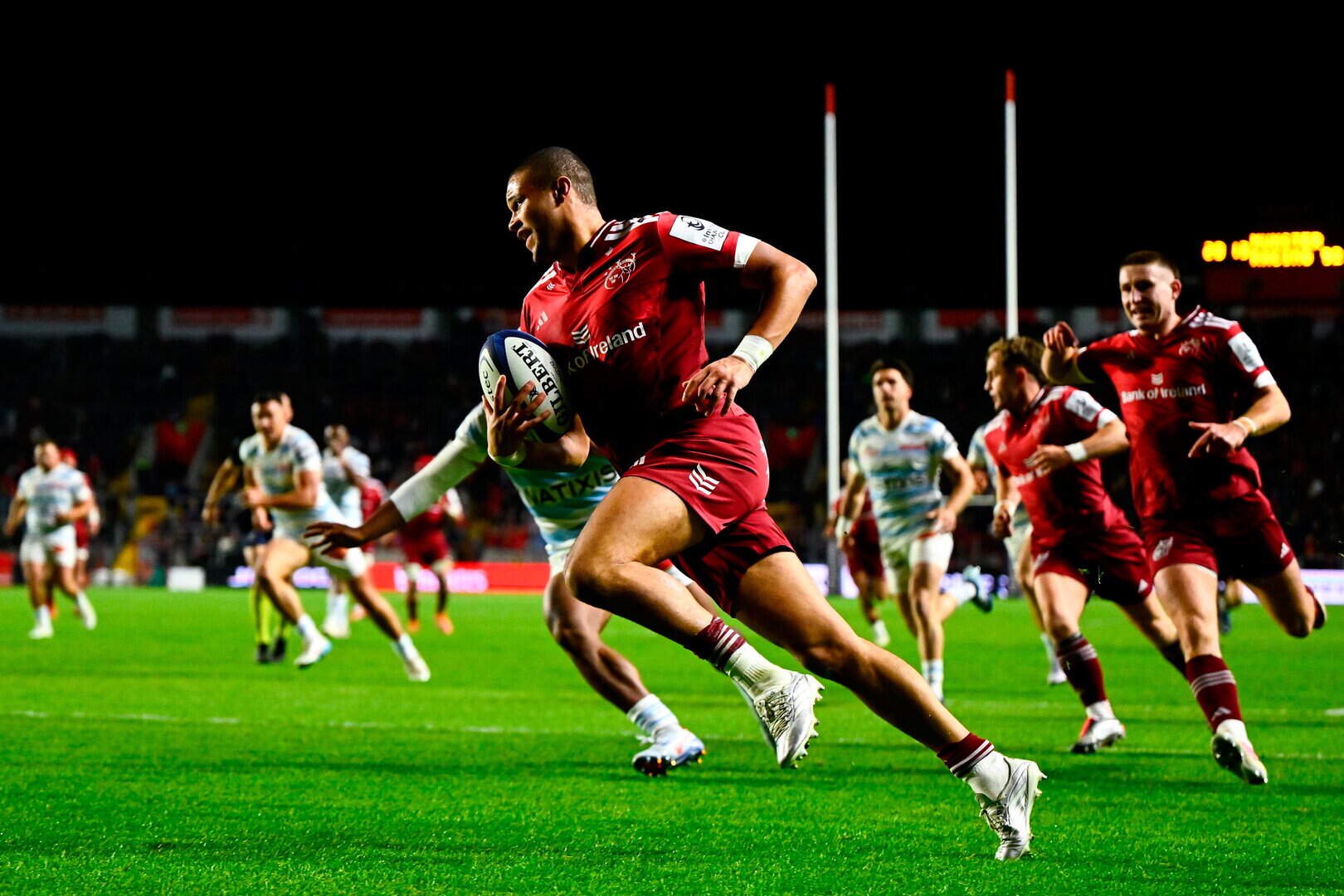 Shay McCarthy runs in of Munster’s second try during the Champions Cup match against Racing 92 at Páirc Ui Chaoimh in Cork