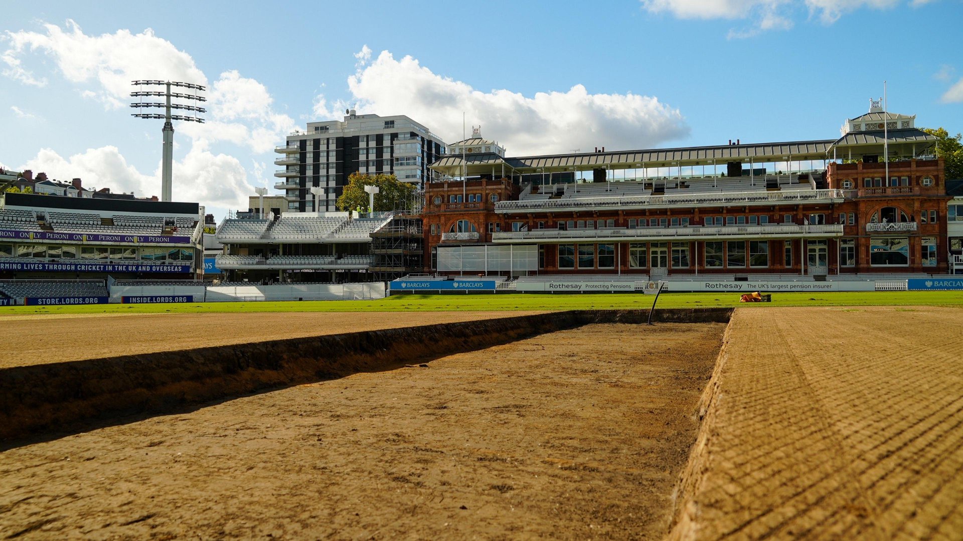 Image of work under way at Lord's to regenerate pitch nine