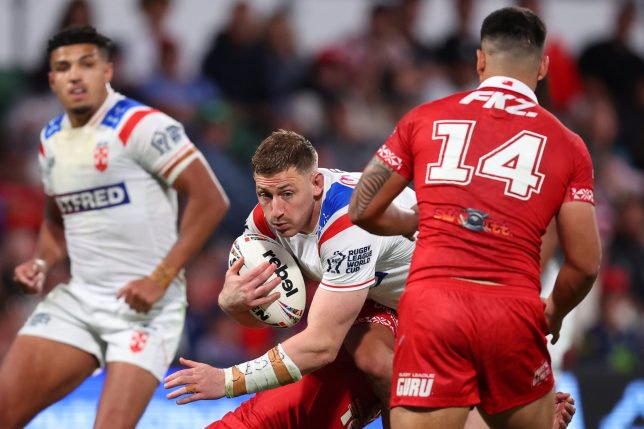 PERTH, AUSTRALIA - OCTOBER 17: Maxwell King of England in action during the 2026 Men's Rugby League World Cup match between England and Tonga at HBF Stadium on October 17, 2026 in Perth, Australia. (Photo by Paul Kane/Getty Images)