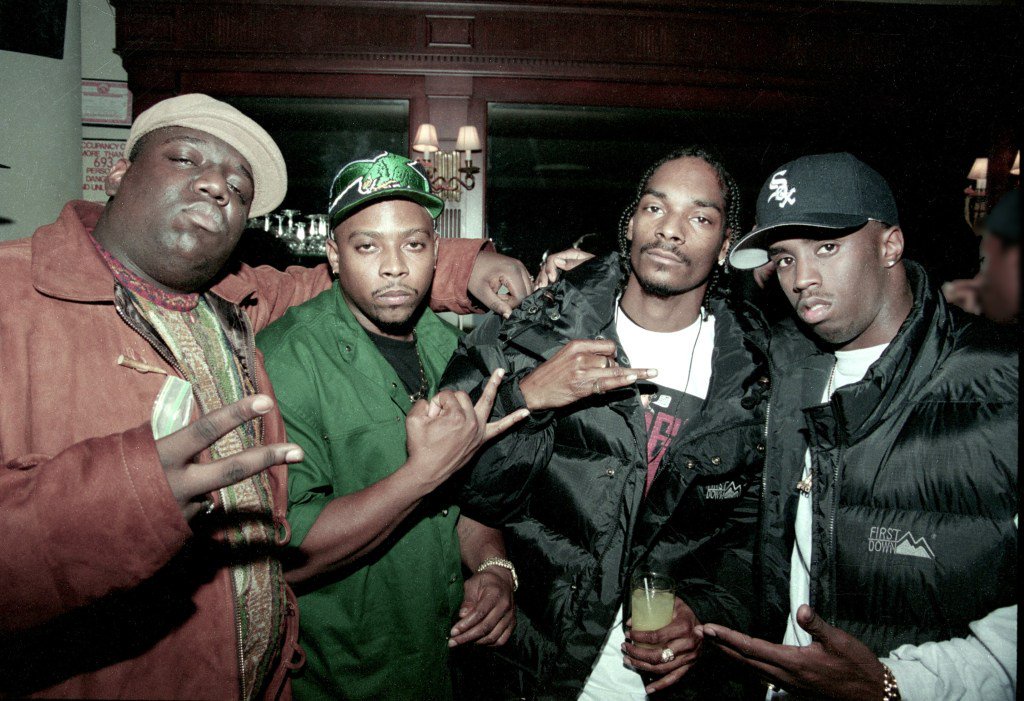 From left, rappers Notorious BIG, Nate Dogg, Snoop Dogg and Diddy in New York City in 1995. 