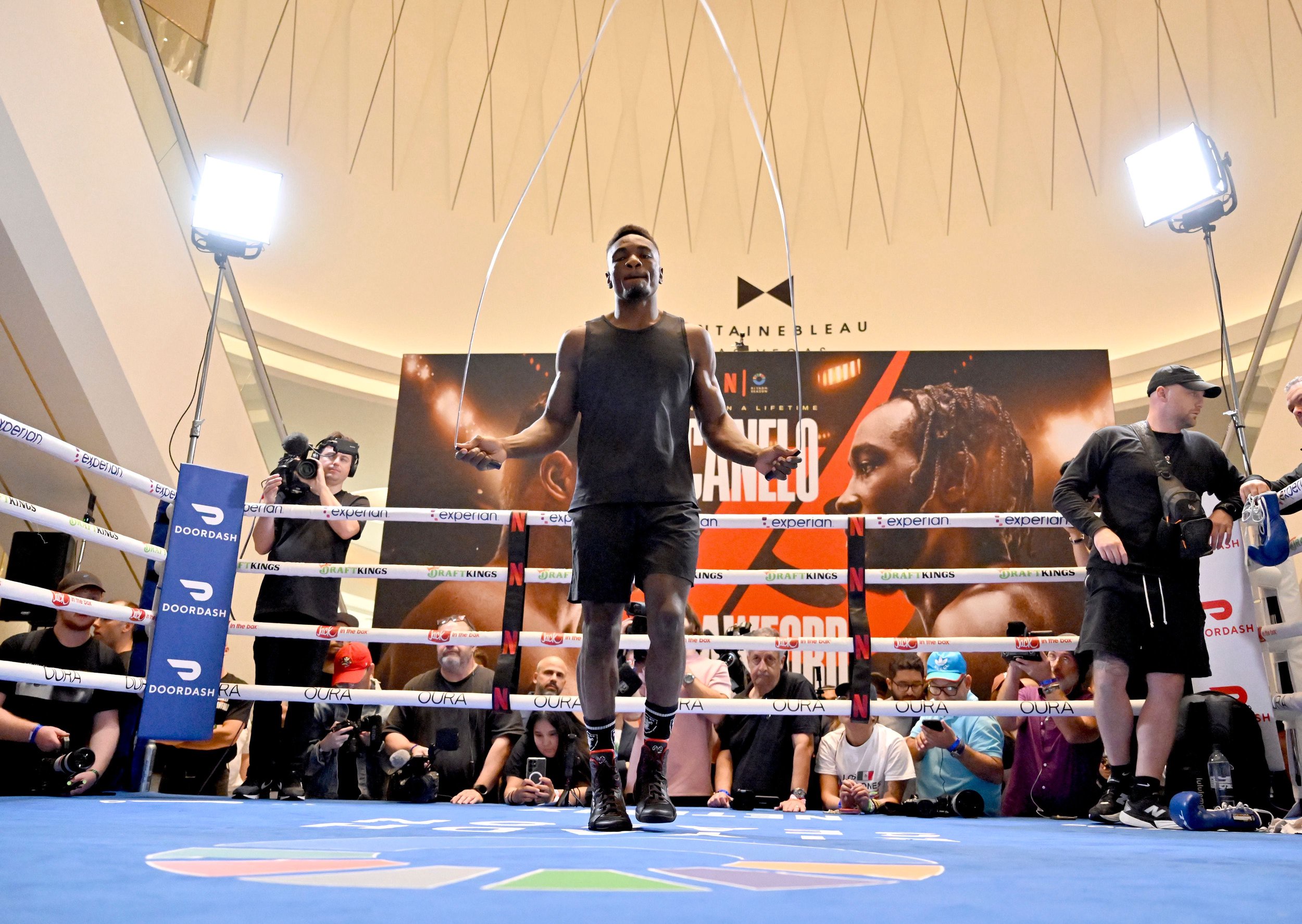LAS VEGAS, NEVADA - SEPTEMBER 10: Christian Mbilli attends Netflix's Canelo vs Crawford Open Workouts at Fontainebleau Las Vegas on September 10, 2025 in Las Vegas, Nevada. (Photo by David Becker/Getty Images for Netflix)