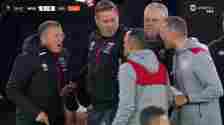 West Ham and Bayer Leverkusen coaching staff clashed on the touchline at the London Stadium in their Europa league tie