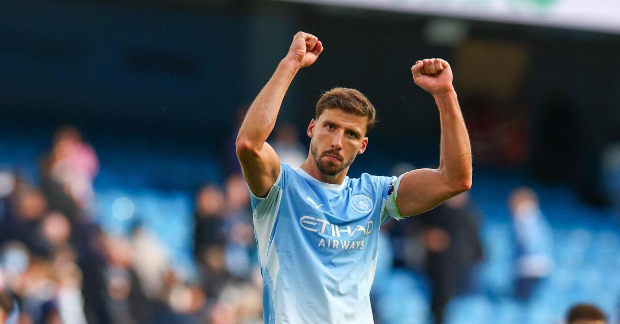 Manchester City captain Ruben Dias celebrates the win over Sunderland