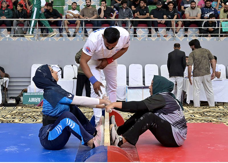 Athletes participating in competition during 9th National MAS-Wrestling Championship 2026 at Pakistan Sports Complex.