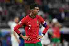 Portugal&apos;s Cristiano Ronaldo gestures during a round of sixteen match...