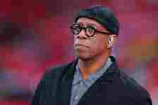 ITV Sport pundit Ian Wright looks on  during the UEFA Women's European Qualifier match between England and Sweden on April 05, 2024 in London, Engl...