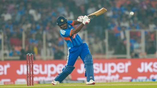 Sanju Samson plays a shot(PTI)