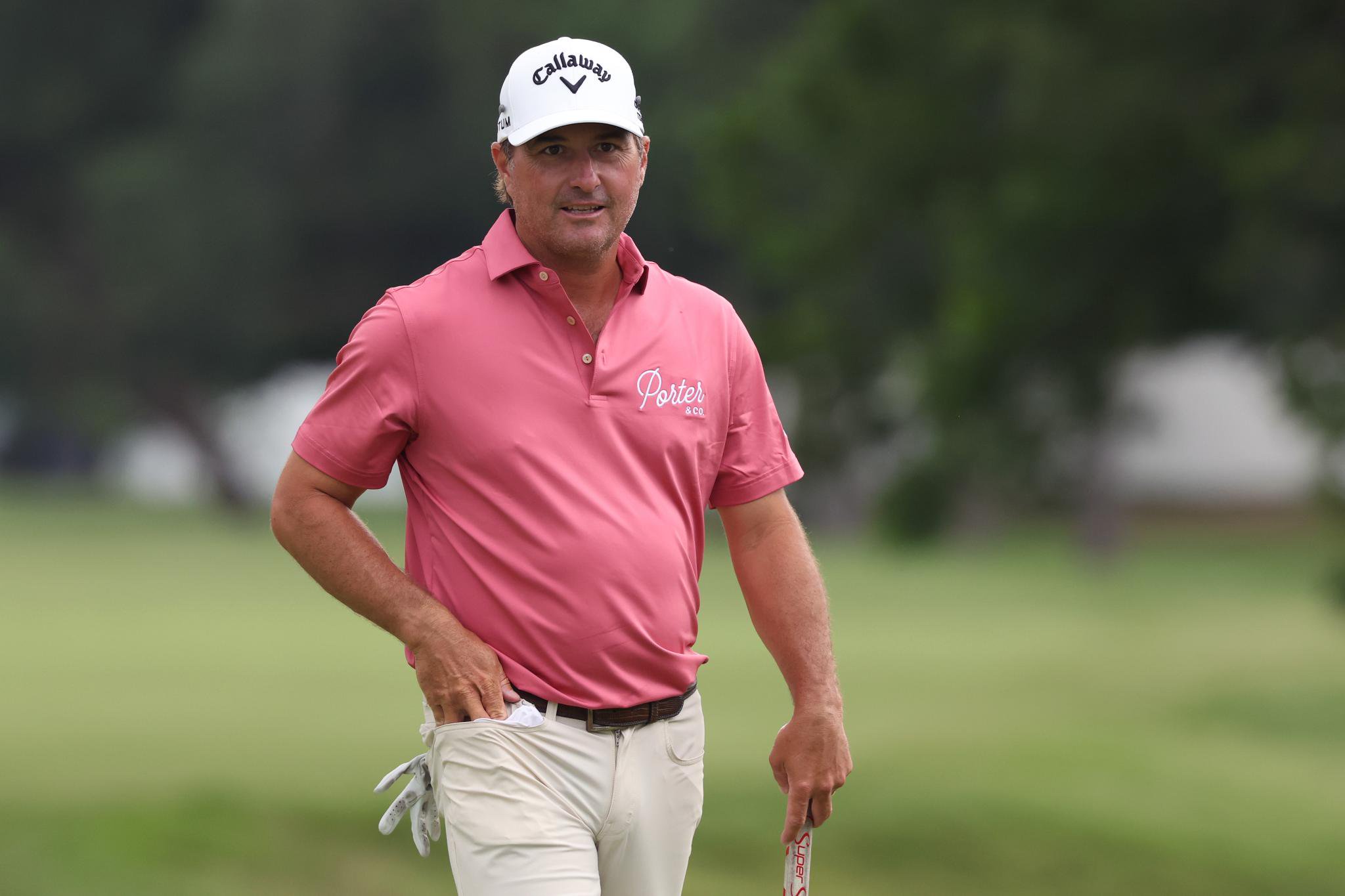 Kevin Kisner of the United States looks on from the fifth green during the first round of the Charles Schwab Challenge at Colonial Country Club on May 28, 2026 in Fort Worth, Texas. 