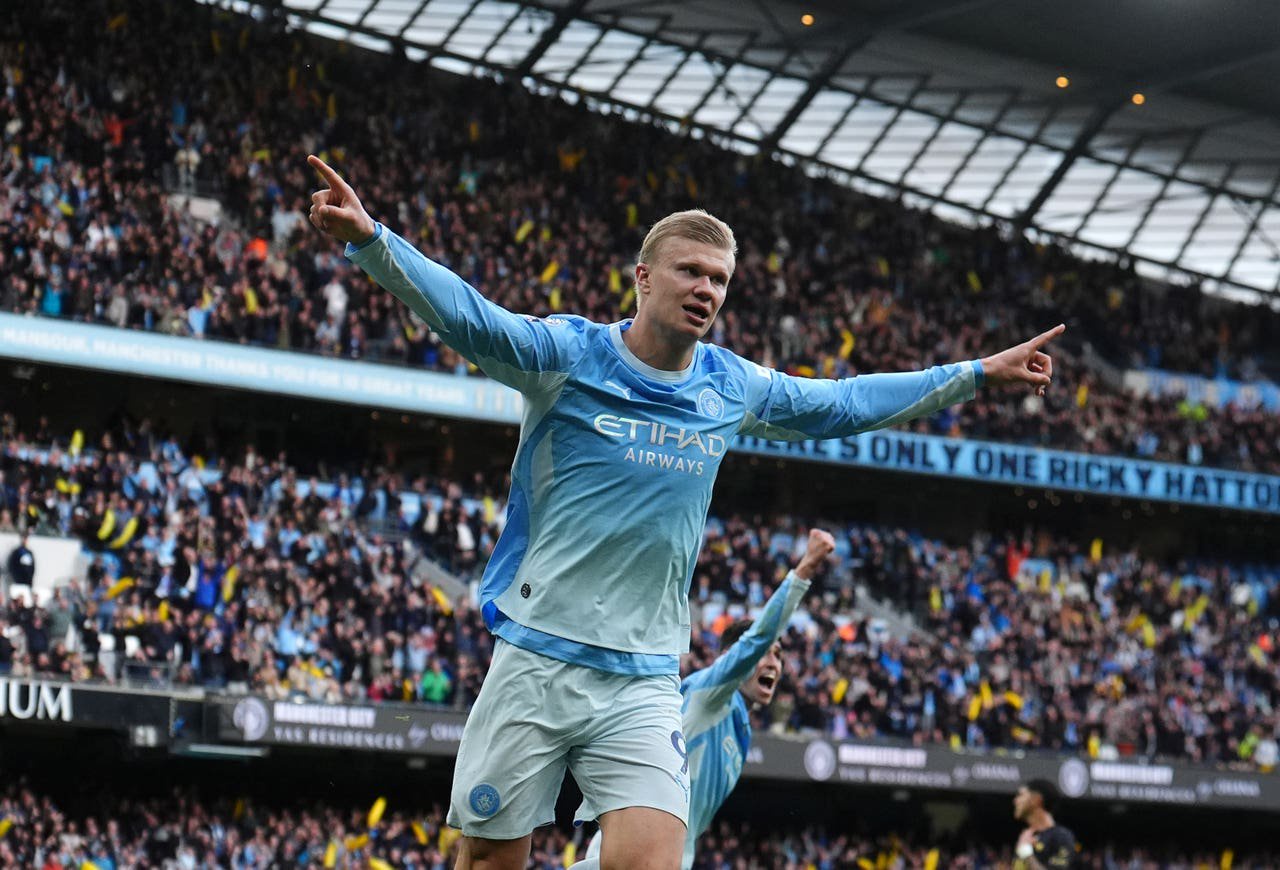 Manchester City’s Erling Haaland celebrates scoring 