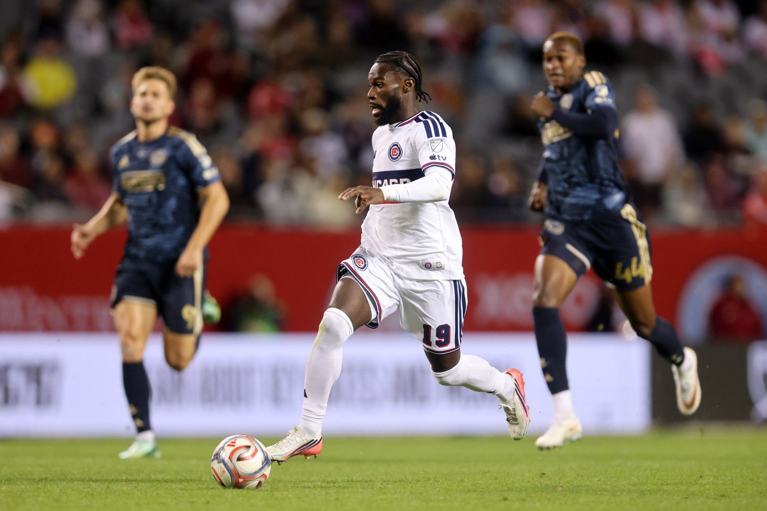 Jonathan Bamba of Chicago Fire controls the ball during the MLS match against Philadelphia Union at Soldier Field on Oct. 14, 2026, in Chicago. (Michael Reaves/Getty Images)