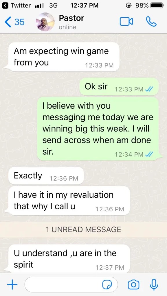 Lady lẽaks message she received from her pastor who stakes bet