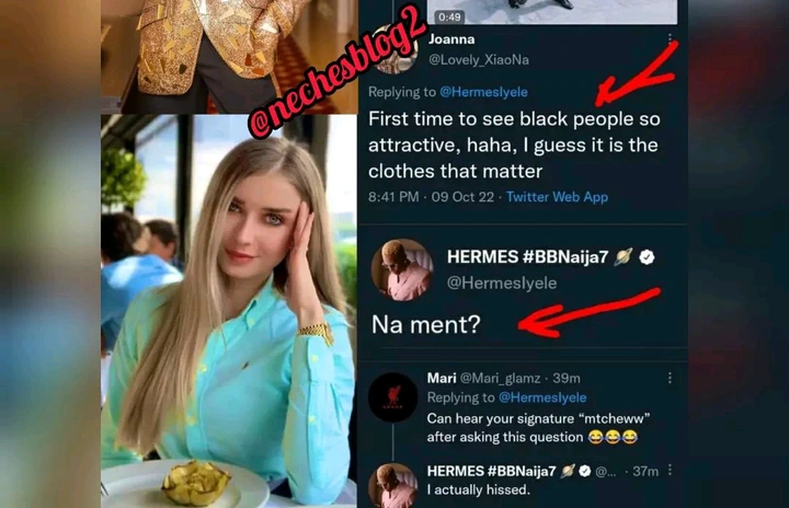 Racist Throws Shades At BBNaija Hermes In Recently Deleted Tweet, Hermes Claps Back
