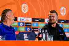 coach Louis van Gaal of the Netherlands and Matthijs de Ligt of the Netherlands during a Press Conference of the Netherlands Mens Football Team at ...