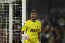 Fraser Forster of Tottenham Hotspur during the Carabao Cup Second Round match between Fulham and Tottenham Hotspur at Craven Cottage, London on Tue...