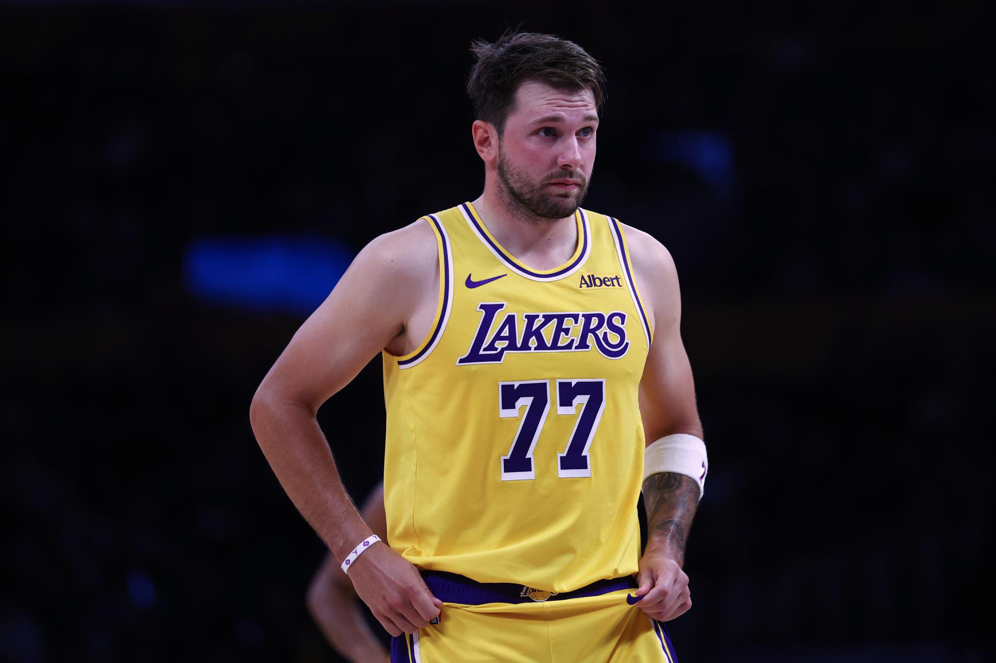 Luka Doncic in a Lakers jersey.