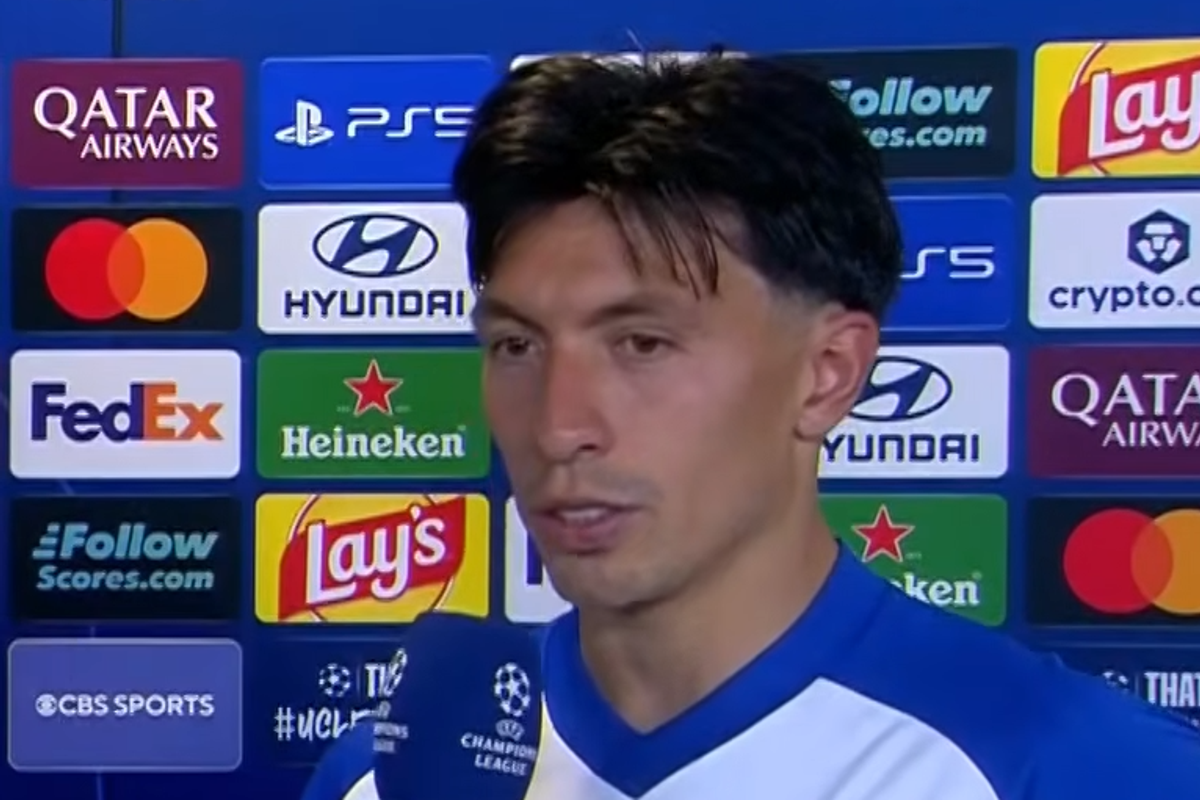 Lisandro Martinez speaks during a television interview with CBS Sports