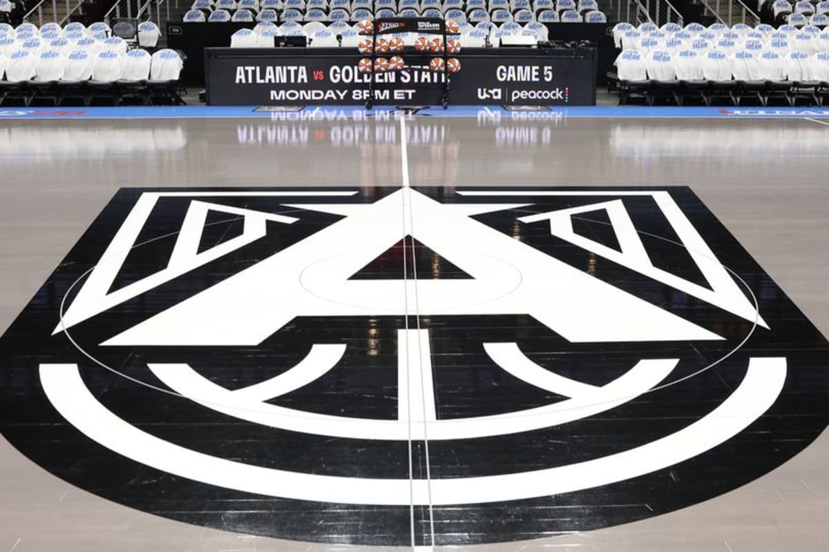 A generic photo of the basketball court before the game between Golden State Valkyries and the Atlanta Dream on October 24, 2026 at State Farm Arena in Atlanta, Georgia