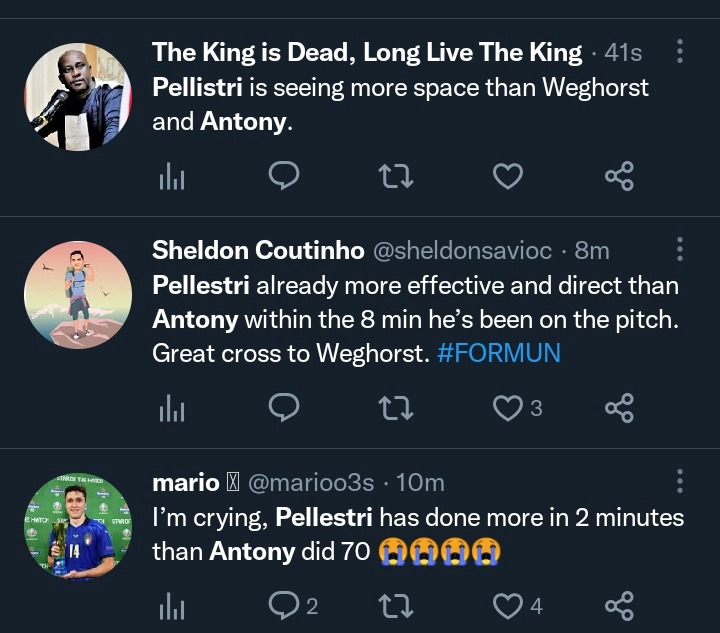 Man U 3-0 NFO: What Some Fans Are Saying About Antony After Pellistri's Display