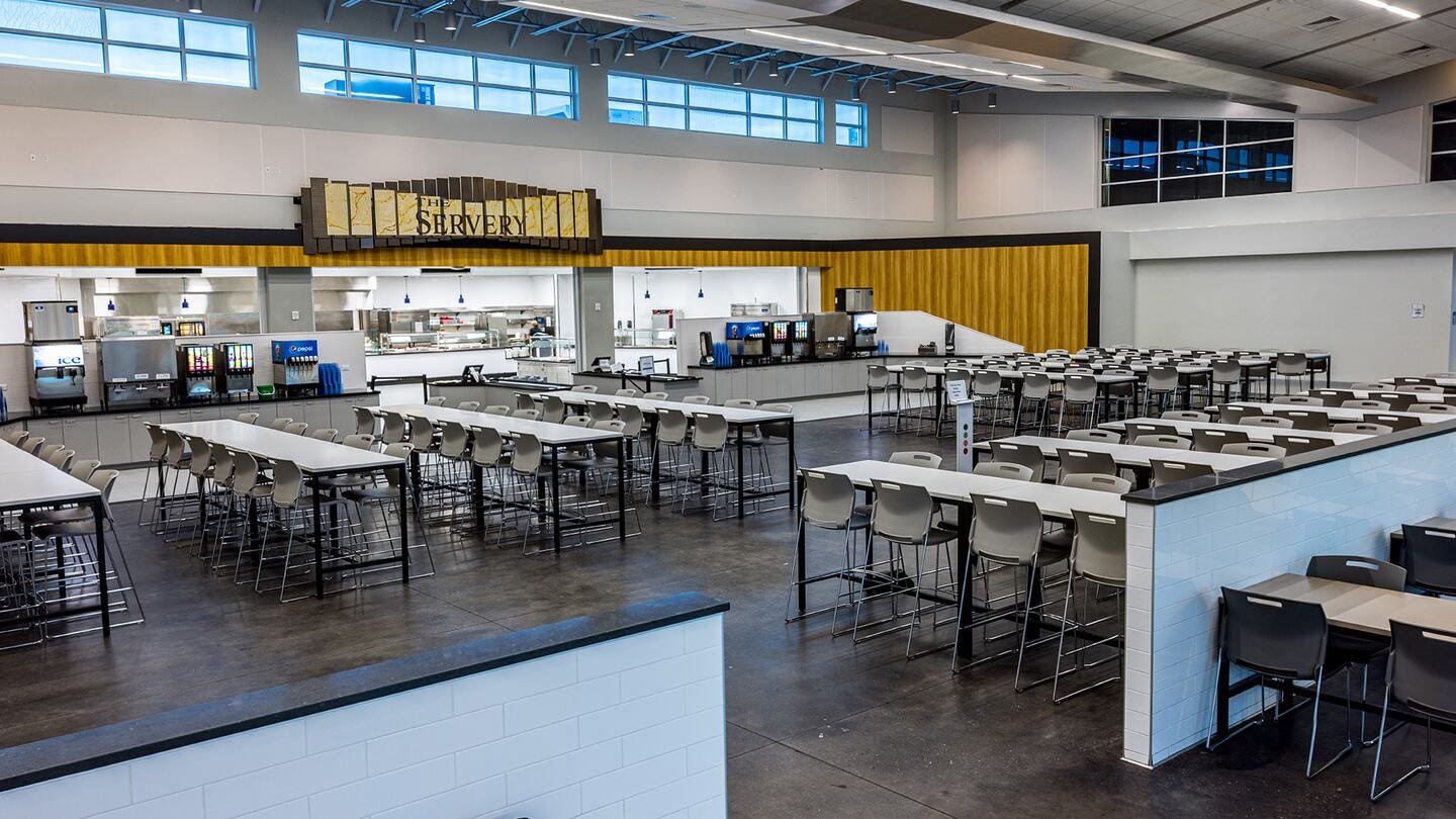 IMG Academy's campus center features a large cafeteria with multiple food options for athletes.