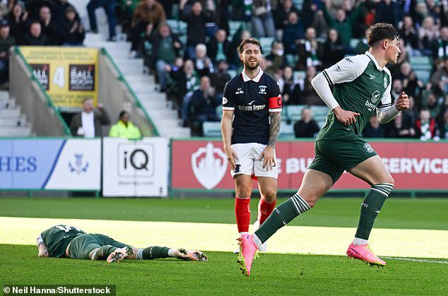 Owen Elding pulls a goal back for Hibs in their 2-1 home loss to Falkirk