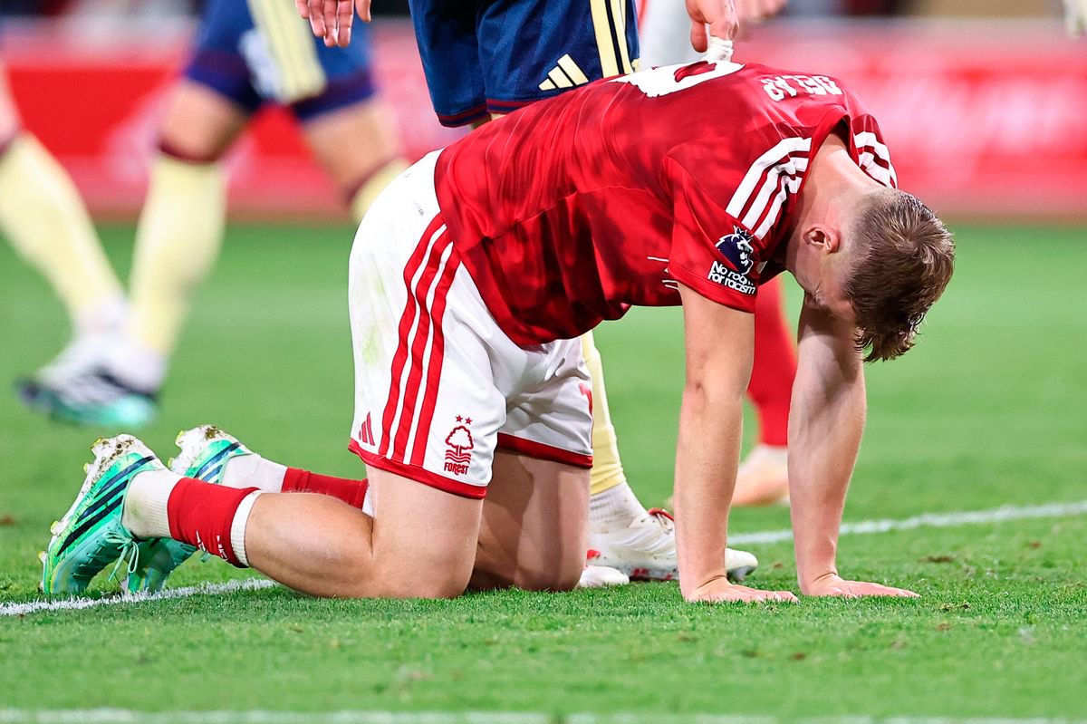 Nottingham Forest's Liam Delap during defeat to Arsenal
