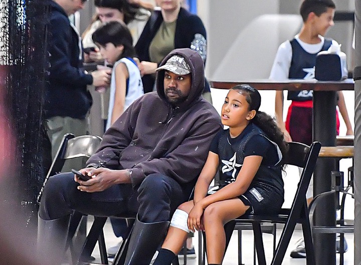 Kanye West & Daughter North West Sit Court side At Her Basketball Game In Thousand Oaks, CA.