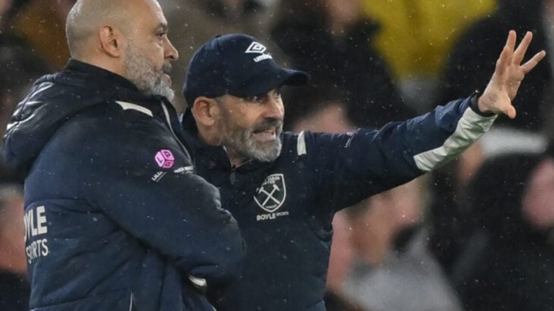 West Ham boss Nuno Espirito Santo talks tactics on the touchline with former assistant Paco Jemez