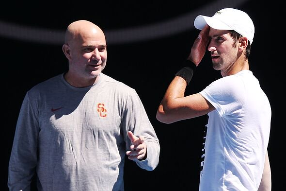 Andre Agassi and Novak Djokovic at 2018 Aus Open