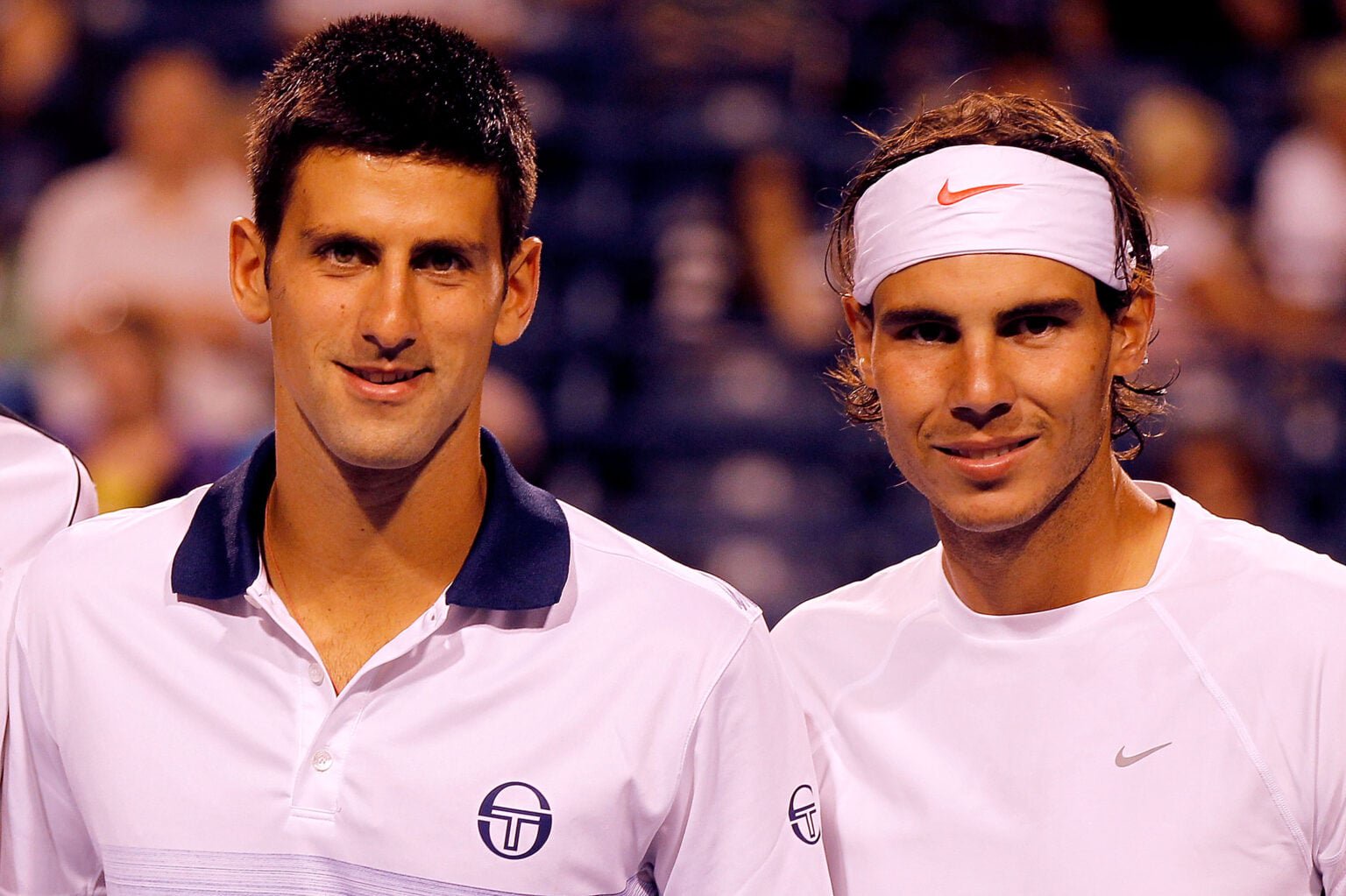 Novak Djokovic and Rafael Nadal at the Rogers Cup in 2010.