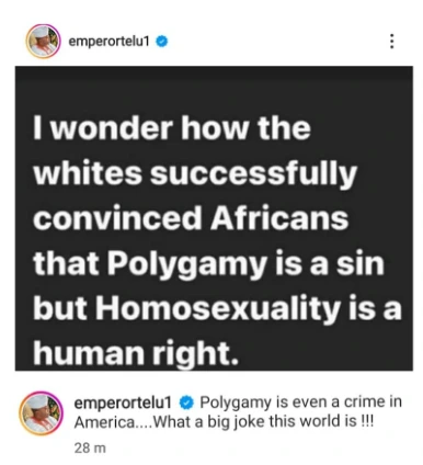 I wonder how the whites successfully convinced Africans that polygamy is a sin but homosexuality is a human right - Oluwo of Iwo