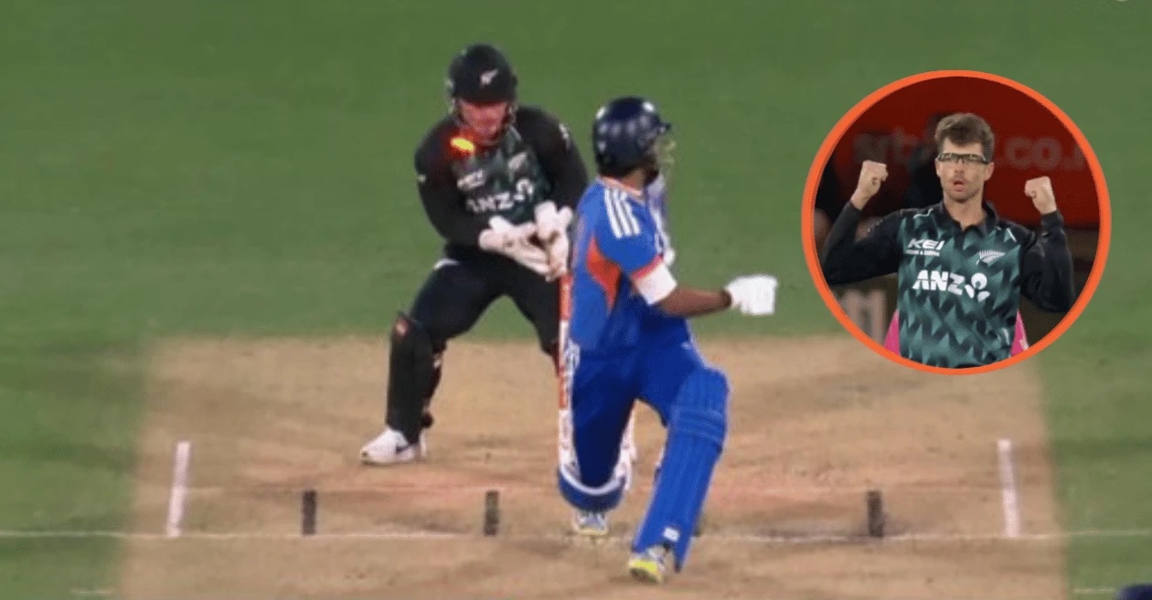 WATCH: Mitchell Santner pumps his fists in celebration after dismissing Shreyas Iyer during NZ vs IND 2026 2nd T20I