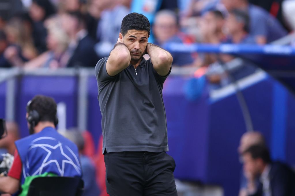 Mikel Arteta manager / head coach  of Arsenal reacts during the UEFA Champions League Final 2026 match between Paris Saint-Germain and Arsenal FC