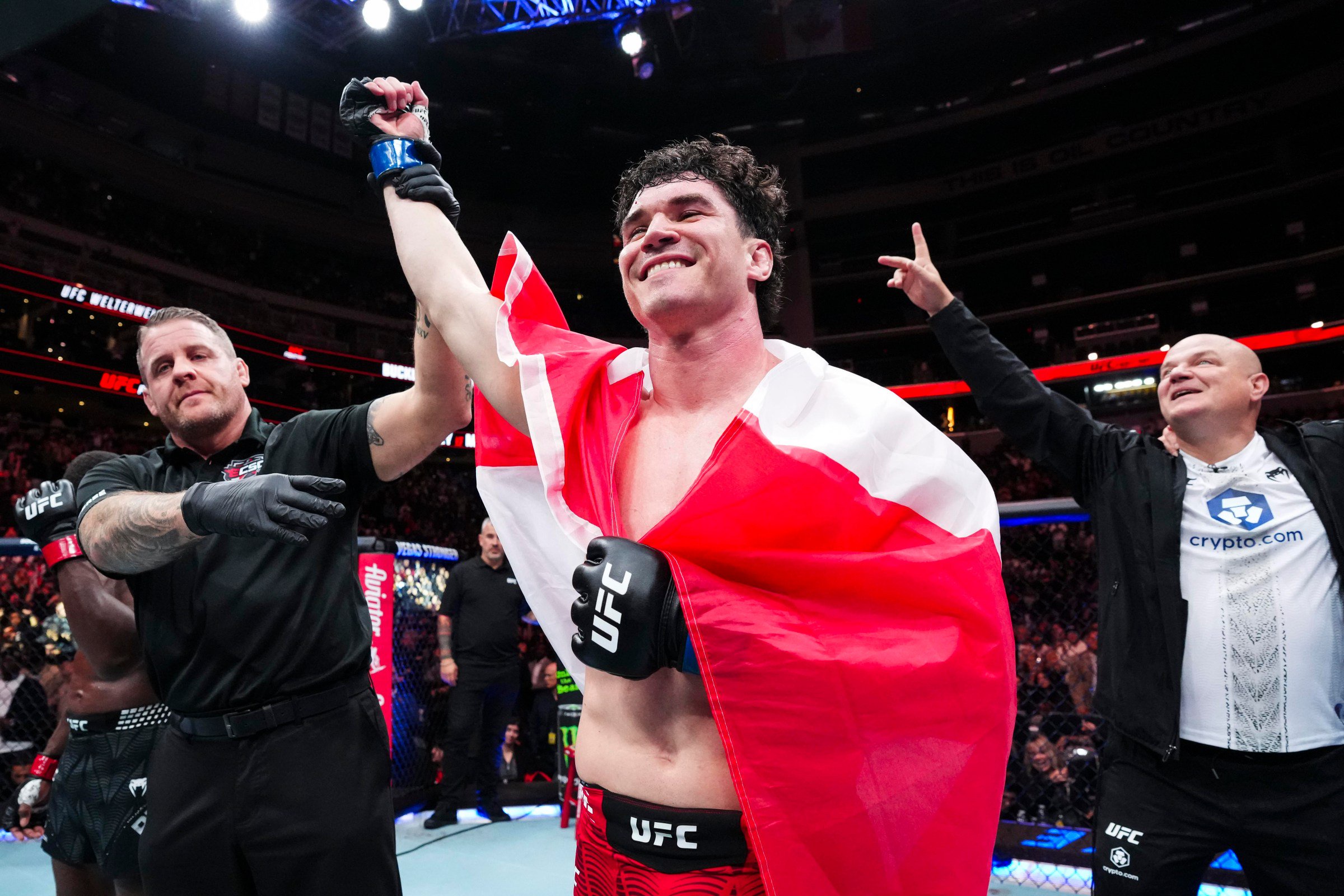 EDMONTON, ALBERTA - OCTOBER 17: Mike Malott of Canada celebrates after fighting against Joaquin Buckley in their welterweight fight during UFC Fight Night event at Rogers Centre on October 17, 2026 in Edmonton, Alberta, Canada. (Photo by Ed Mulholland/Zuffa LLC)