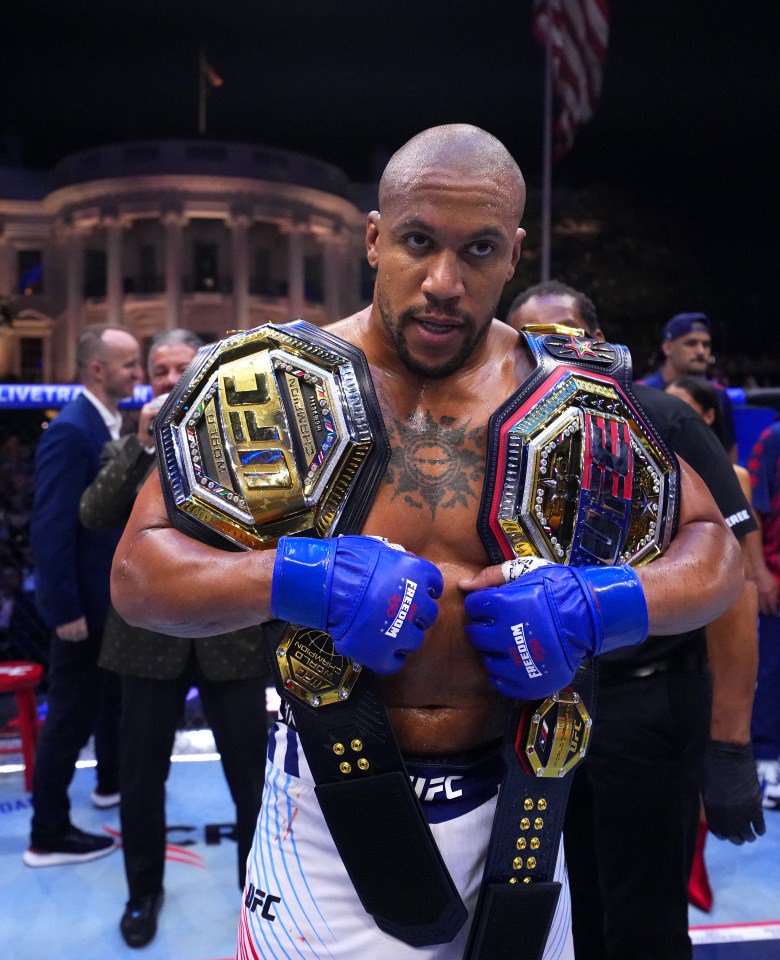 Ciryl Gane reacts to his win in the UFC interim heavyweight championship fight.