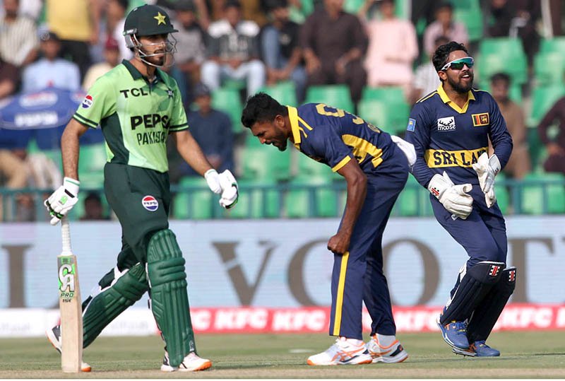 - Pakistani batsman Shadab Khan back to pavilion after out by (Arachchige) as in the background Sri Lanka Player celebrated during the one-day international (ODI) tri-series cricket match between Sri Lanka and Pakistan at the Gaddafi Cricket stadium. APP/MTF/TZD/SSH