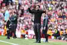 Head Coach Mikel Arteta ofa during the Premier League match between Arsenal FC and AFC Bournemouth at Emirates Stadium on May 04, 2024 in London, E...