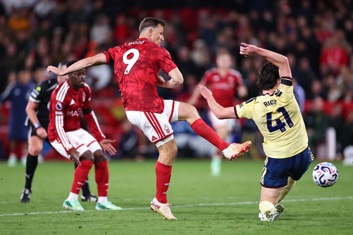 Chris Wood has a shot blocked during Nottingham Forest's defeat to Arsenal