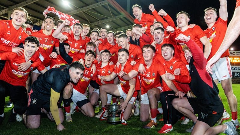 25 October 2026; Magherafelt celebrate with the cup after the Derry County Senior Club Football Championship final match between Magherafelt and Newbridge at Find Insurance Celtic Park in Derry. Photo by Matthew Harvey/Sportsfile