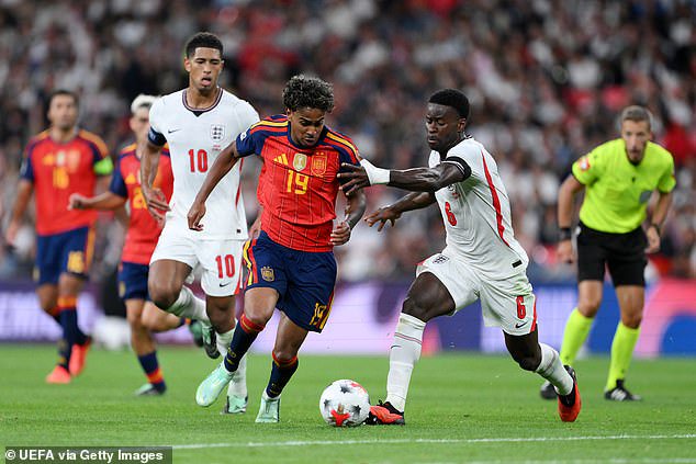 Guehi had his pocket picked by goalscorer Lamine Yamal in England's loss to Spain in September