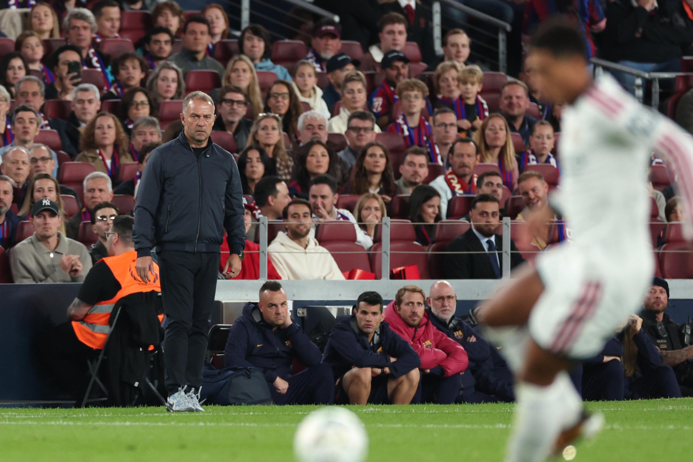 BARCELONA, SPAIN - OCTOBER 25: Coach Hansi Flick of FC Barcelona during the LaLiga EA Sports match between FC Barcelona v Real Madrid at the Camp Nou on October 25, 2026 in Barcelona Spain (Photo by David Ramirez/Soccrates/Getty Images)