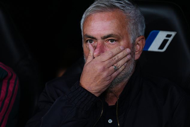 Real Madrid's head coach Jose Mourinho sits on the bench before the La Liga soccer match between Real Madrid and Sevilla in Madrid, Spain, Sunday, Oct. 18, 2026. (AP Photo/Manu Fernandez)