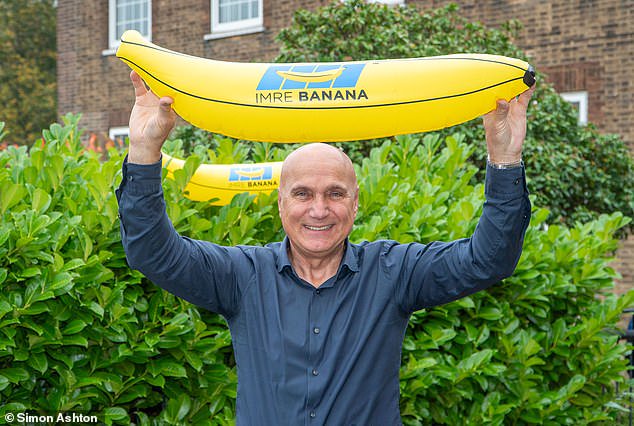 Imre Varadi produces inflatable bananas with his nickname as well as T-shirts and pin badges