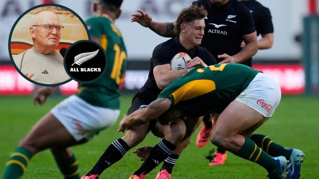 All Blacks fly-half Ruben Love and an inset of Sir Graham Henry.