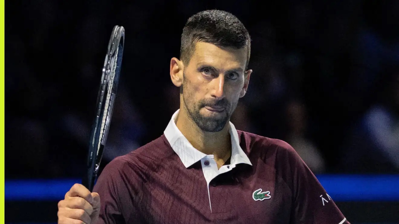 Pictured: Novak Djokovic reacts during a match