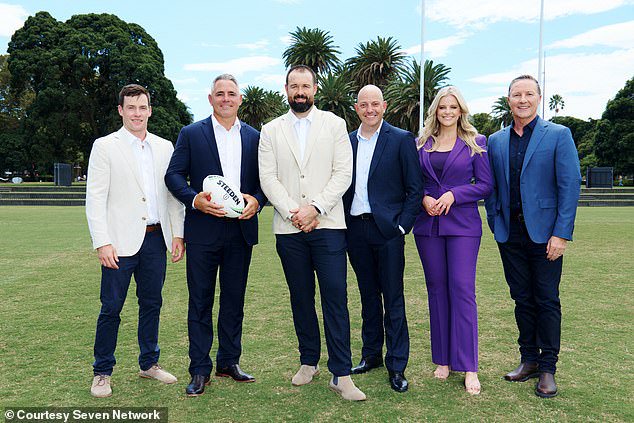 Apps is an established sports presenter and journalist, pictured as part of The Agenda Setters team for Channel 7